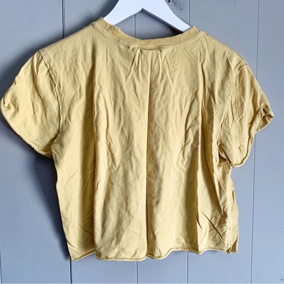 WILD FABLE Short Sleeve Slim Fit Cropped T-Shirt Mustard Yellow Distressed Small - Picture 5 of 6